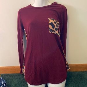 Maroon and cheetah pocket shirt